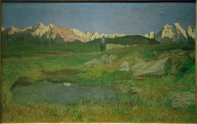 Paisaje alpino al atardecer