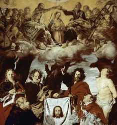 La coronación de la Virgen, el velo de la Verónica y santos (detalle)