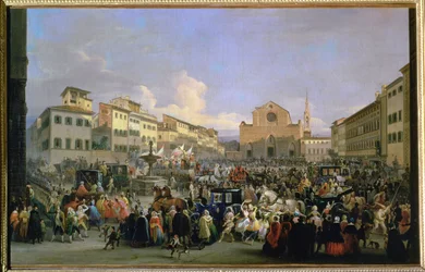 Vista de la Piazza Santa Croce en ocasión de un carnaval, 1846
