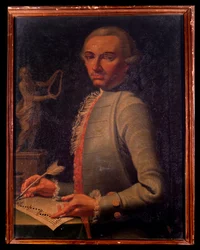 Retrato del compositor y arpista austriaco Christian Joseph Lidarti (1730-1793) Pintura de Giovanni Stella. Siglo XVIII. Bolonia, Civico museo Museo Bibliografico