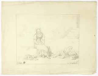 Campesina romana y niños durmiendo