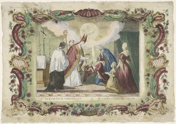El Sacramento de la Santa Confirmación II. sacramentum confirmatio / II. sacramento el crisma (título sobre objeto) Los siete sacramentos (título de la serie)