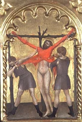 Cristo en la cruz, (detalle) del políptico del Spedale della Misericordia, 1353-63