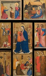 Italiano:  Polittico con Madonna con Bambino Madonna and Child with Saints