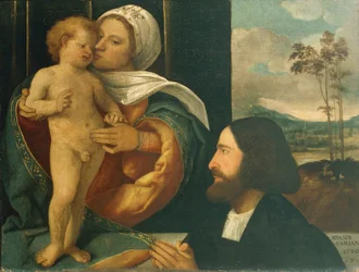 Virgen con el Niño y la devota, de Giovanni Cariani (nacido entre 1485 y 1490 - fallecido después de 1547)