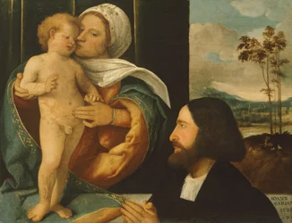Virgen con el Niño y la devota, de Giovanni Cariani (nacido entre 1485 y 1490 - fallecido después de 1547)