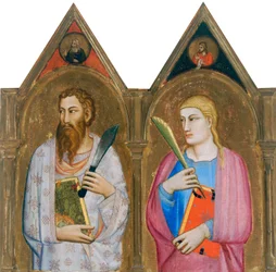 San Bartolomé y San Juan Evangelista (paneles derechos del tríptico) (temple y pan de oro sobre tabla)