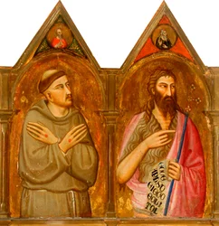 San Francisco y Juan Bautista (paneles izquierdos del tríptico) (temple y pan de oro sobre tabla)