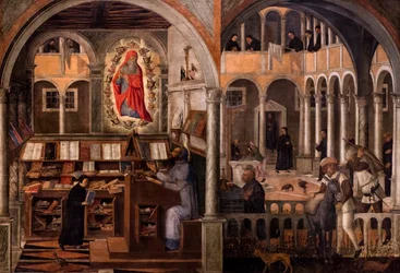 San Jerónimo se aparece a San Agustín, hacia 1505-1510 (óleo y temple sobre lienzo)