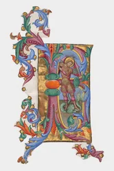 Initiale R oder B: Heiliger Michael und der Drache, Ausschnitt aus einem Antiphonar