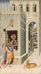 San Juan Bautista en prisión visitado por dos discípulos, 1455-60