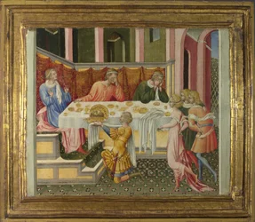 La cabeza de San Juan Bautista llevada a Herodes, Panel de la predela, 1454