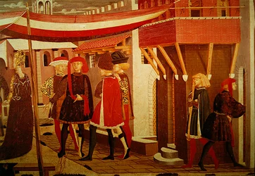 (detalle) del panel derecho del frontal del Cassone Adimari, c.1450