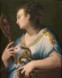 Allegorie de la prudence - Alegoría de la prudencia par Macchietti, Girolamo (c. 1535-1592). Óleo sobre lienzo, tamaño : 71x57, , Colección privada