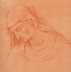 Cabeza de una mujer de luto en perfil hacia la izquierda, ca. 1575-80