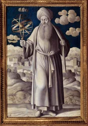 Retrato de cuerpo entero de Ptolomeo (Claudio Ptolomeo) (90-168 d.C.), astrónomo griego