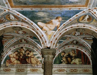 Alegoría de la Primavera con la luna en primer plano, Detalle de los frescos de Girolamo Romanino (ca 1484-después de 1559), comisionado por Bernardo Clesio