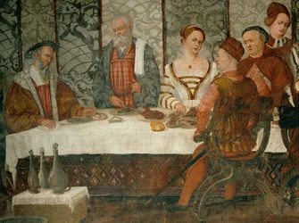 Visita del rey Cristián de Dinamarca a Malpaga en 1474 (fresco)