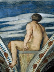 Desnudo masculino, detalle de frescos de Girolamo Romanino, encargado por Bernardo Clesio