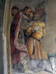 Dos hombres hablando entre sí (detalle)