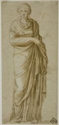 Figura femenina drapeada de pie