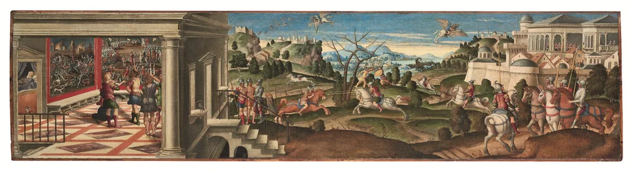 Escenas de Orlando Furioso (óleo sobre lienzo colocado sobre tabla)