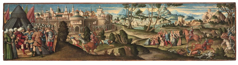 Escenas de Orlando Furioso (óleo sobre lienzo colocado sobre tabla)