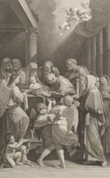 La circuncisión de Cristo, un grupo de hombres, mujeres y ángeles lo rodean, ca. 1760-1800