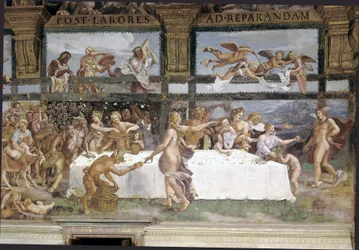 Preparativos del banquete de los dioses para las bodas de Cupido y Psique, detalle