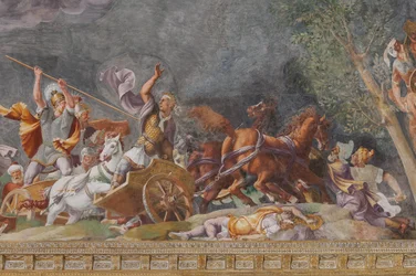 Detalle que representa una batalla, El Caballo de Troya, Sala de Troya
