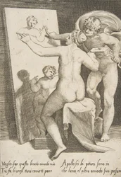 Apolo de pie junto a una mujer que representa una alegoría de la pintura, de 