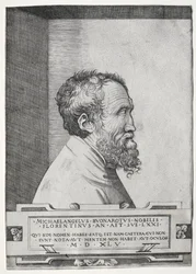 Retrato de Miguel Ángel de perfil mirando a la derecha