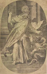 San Pablo venciendo a la víbora, dentro de un entorno arquitectónico, una composición oval, ca. 1540-70