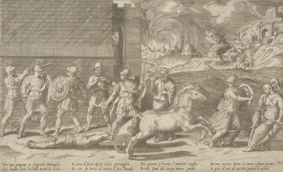 El combate de Héctor y Aquiles, y Aquiles arrastrando el cuerpo de Héctor, 1531-76