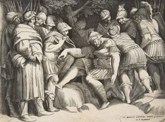El soldado herido Escipión en el centro rodeado de figuras, 1531-76