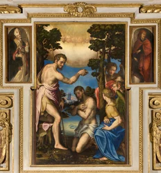 Capilla de Nuestra Señora del Pueblo, Primer tramo lado sur, Giulio Campi, Bautismo de Cristo 1569, En los lados Sant