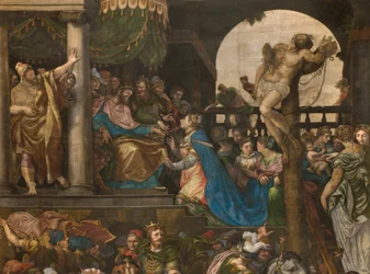 Pared opuesta a la contrafachada del transepto sur, Giuseppe Campi, Triunfo de Mardoqueo 1567, (detalle)