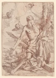 San Jerónimo arrodillado junto a un árbol con los brazos extendidos, 1640-60