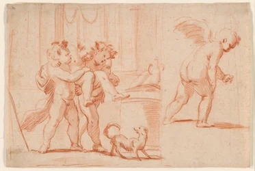 Dos Putti llevando un tercer Putto; Otro putto desde atrás
