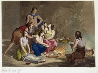 Antiguos mexicanos haciendo pan - en "Le Costume Antique et Moderne", de Ferrario, ed. Milán