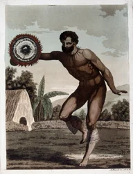 Danza de las Islas Sandwich (Hawai) - en "Le Costume Ancien et Moderne" del Dr. Jules Ferrario, ed. Milán
