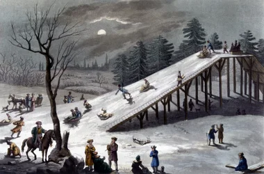 Montagne russe: trineo y pista de hielo en Rusia - en "Le Costume ancien et moderne" de Ferrario, ed. Milan