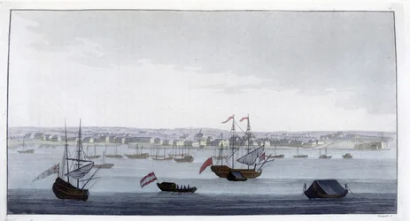 Vista de la ciudad de Paramaribo (Guyana) - en "El traje antiguo y moderno" del Dr. Jules Ferrario, ed. Milan