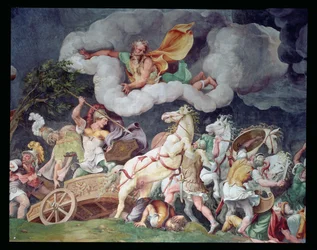 Aquiles arrastrando el cuerpo de Héctor en su carro, detalle del techo de la Sala di Troia, c.1538