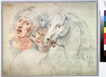 Estudio de un caballo y dos soldados. Sanguina de Giuseppe Cesari (1568-1640) Siglo XVII Museo Pushkin, Moscú