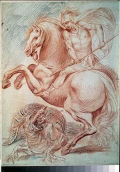 "San Jorge y el dragón" (San Jorge y el dragón) Dibujo a la tiza roja de Giuseppe Cesari (1568-1640) Siglo XVII Museo Pushkin, Moscú