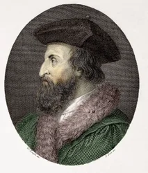 Retrato del médico, poeta y humanista italiano Girolamo Fracastoro (Hieronymus Fracastorius o Jerome Fracastor) (1478/83-1553) Grabado Colección particular