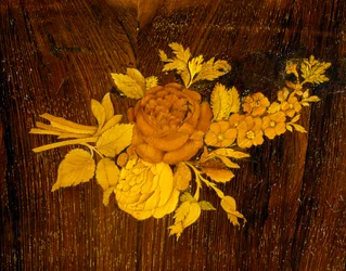 Ramo de flores, detalle de marquetería de mesa de la escuela de Giuseppe Maggiolini. Italia, finales del siglo XVIII