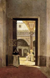 Hall de entrada de un convento dominico. Pintura de Giuseppe Abbati (1836-1868). Óleo sobre madera. Museo de Cádiz.