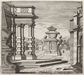 Fantasía arquitectónica con portales y monumentos